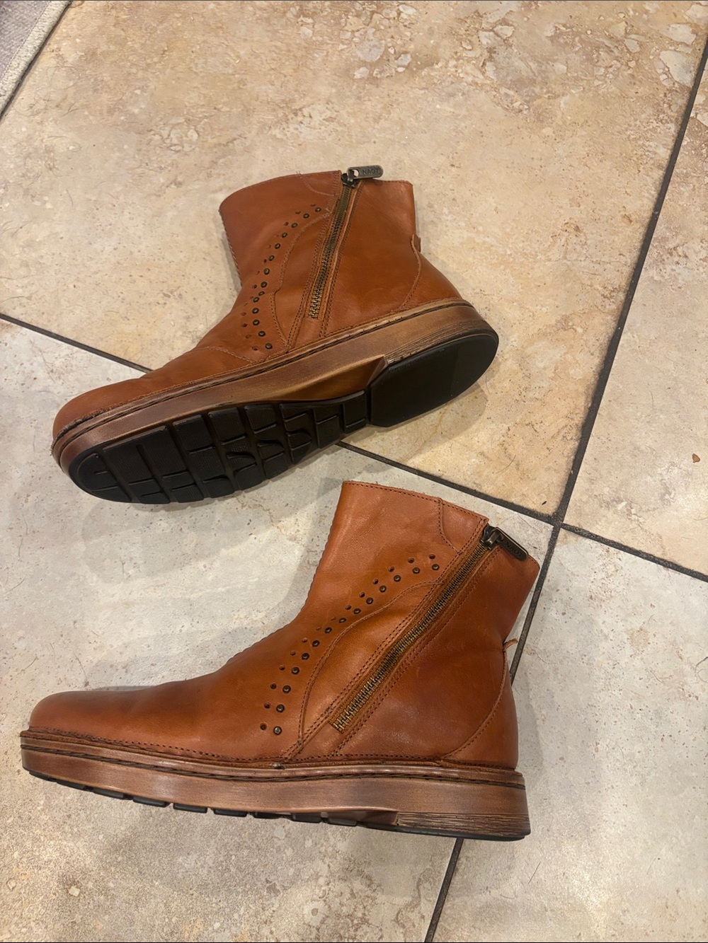 Naot Tan/Brown Leather Chukka Zip Boots size 37 chamel color - Picture 11 of 15